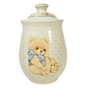Vintage Tienshan Stoneware Teddy Bear Canister with Lid Kitchenware